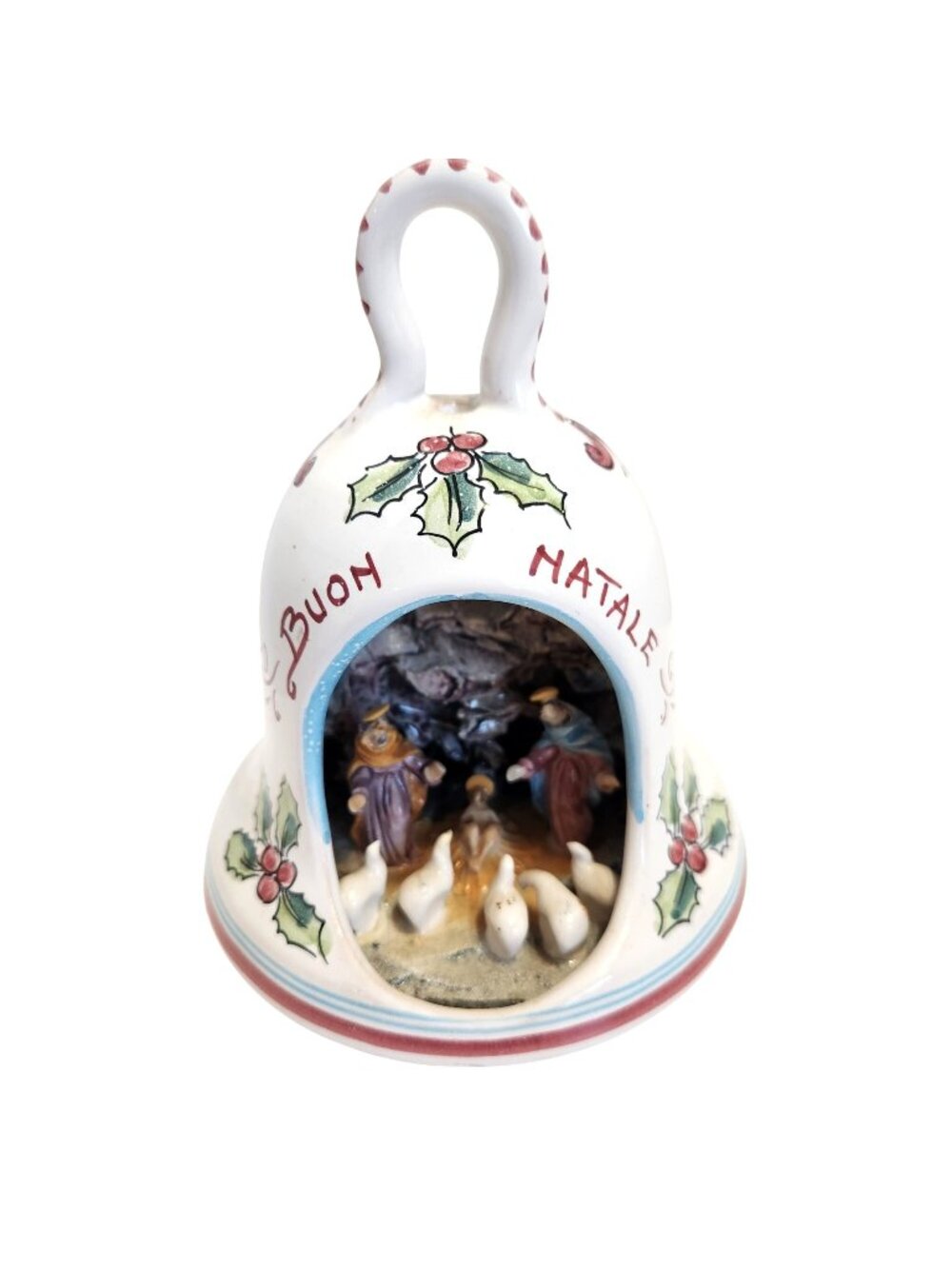 L'Assainato Grottaglie Christmas Bell Ceramic 3D Nativity Scene Buon Natale RARE